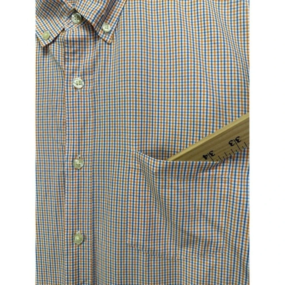 J Crew Shirt Mens Large Woven Orange Tattersall Check Tailored Slim Button Down